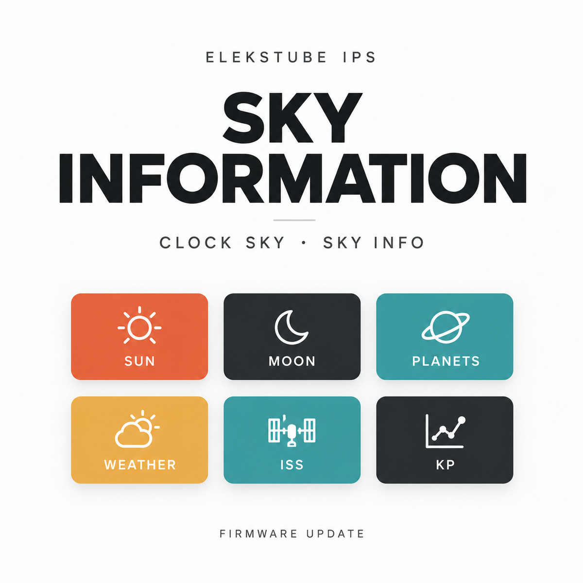 Sky Information for EleksTube IPS: Clock Sky and Sky Info, with Sun, Moon, Planets, Weather, ISS and Kp icons