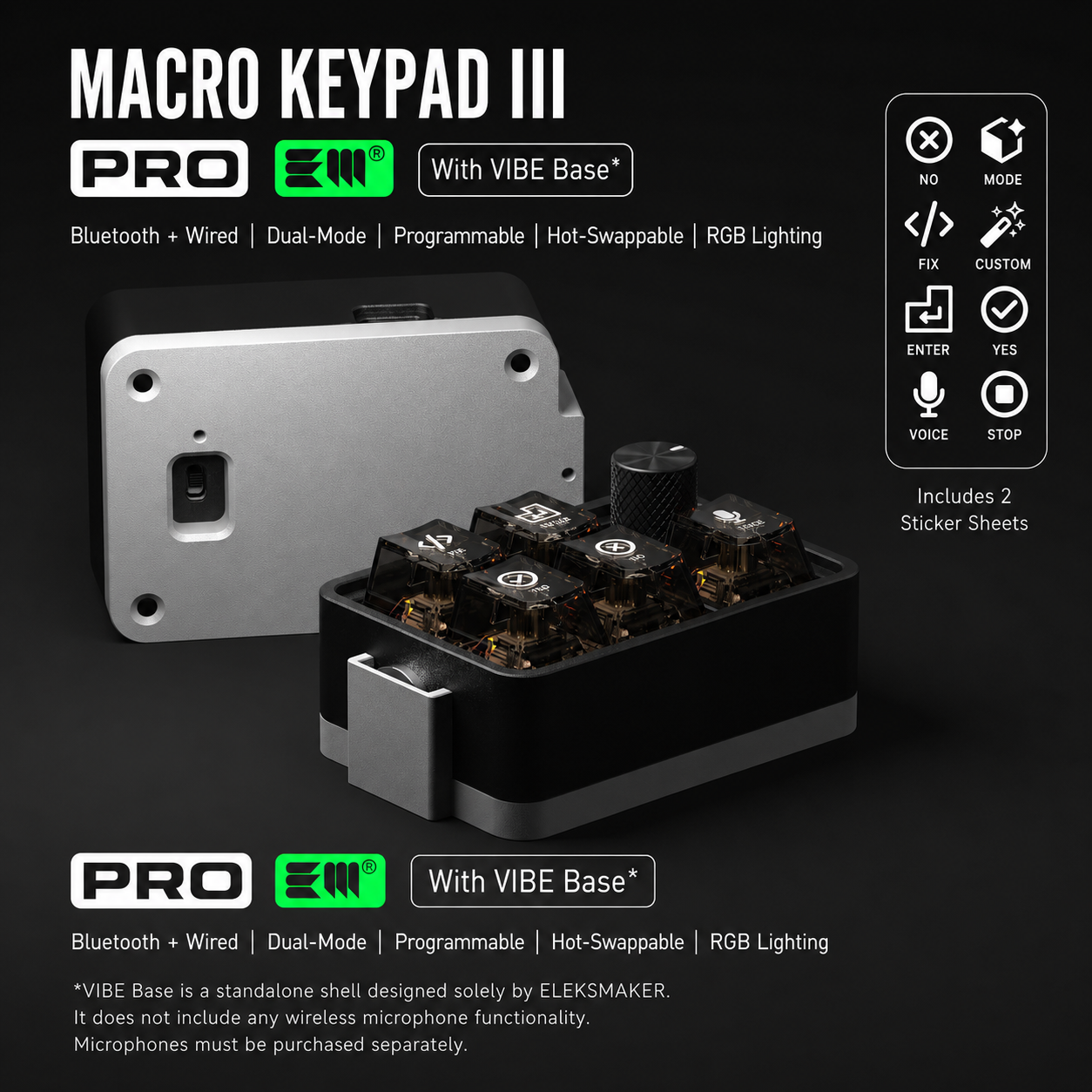 Macro Keypad III Pro with VIBE Base on a black background