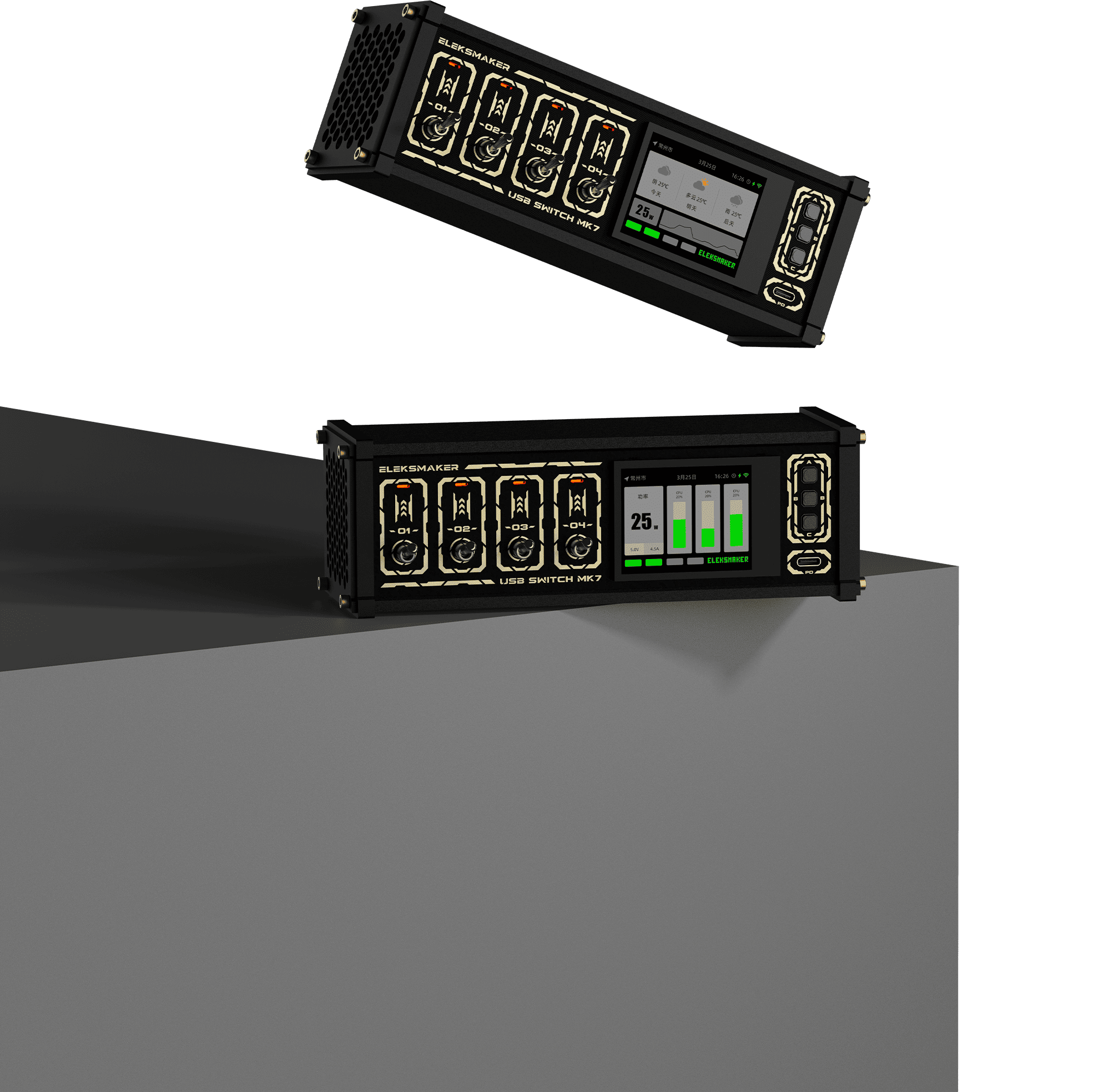 EleksMaker MK7 — Giant LCD 12-Port USB Hub with Toggle Switches & 72W Fast Charging