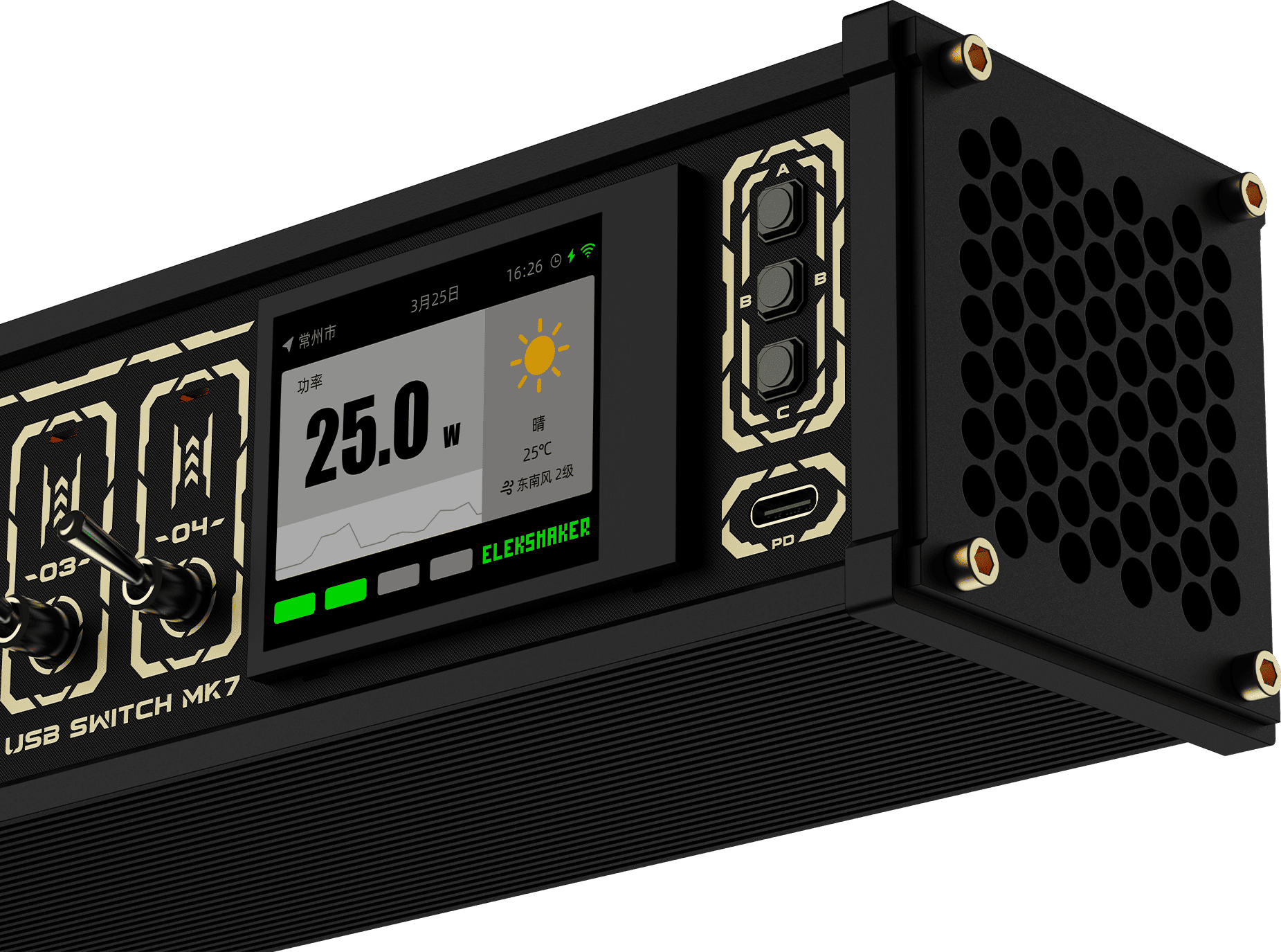 EleksMaker MK7 — Giant LCD 12-Port USB Hub with Toggle Switches & 72W Fast Charging