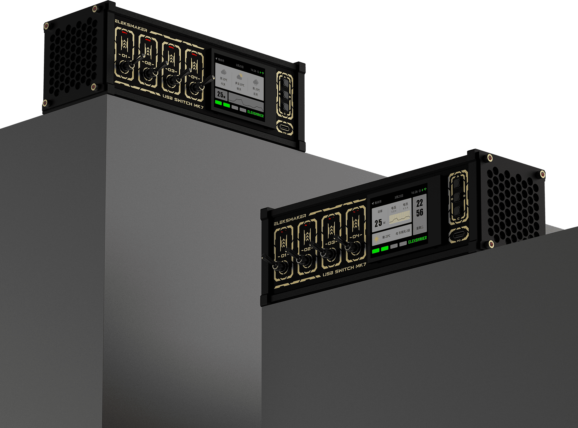 EleksMaker MK7 — Giant LCD 12-Port USB Hub with Toggle Switches & 72W Fast Charging